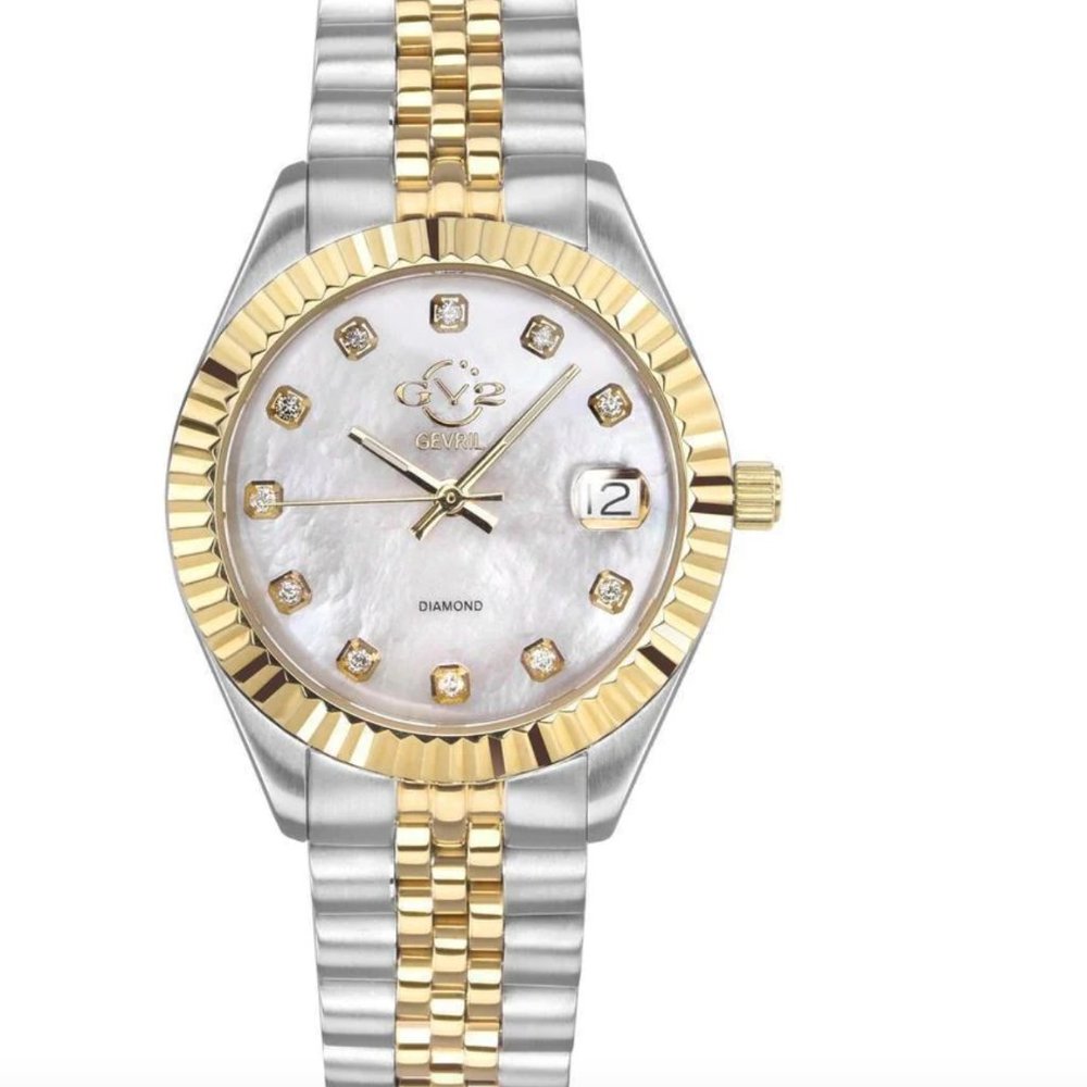 GV2 Two Tone Stainless Steel, Mother-Of-Pearl & Diamond Bracelet Watch